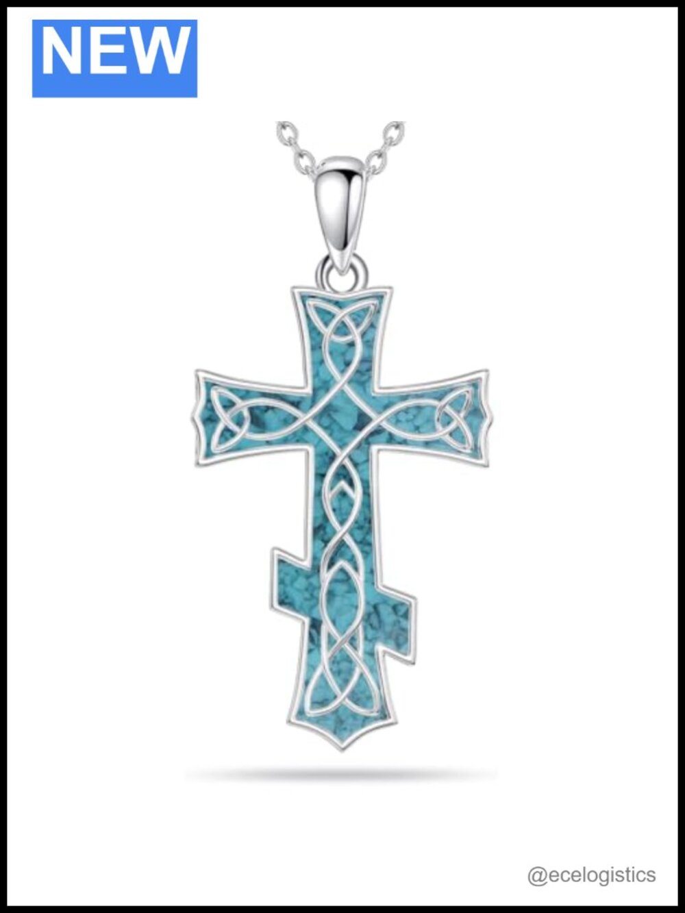 925 Sterling Silver Cross Necklace Turquoise Pendant Religious